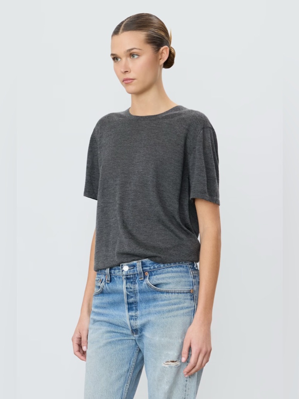 NWT Eterne Heather Charcoal Short-Sleeve Boyfriend Crew Neck Tee - Picture 3 of 5